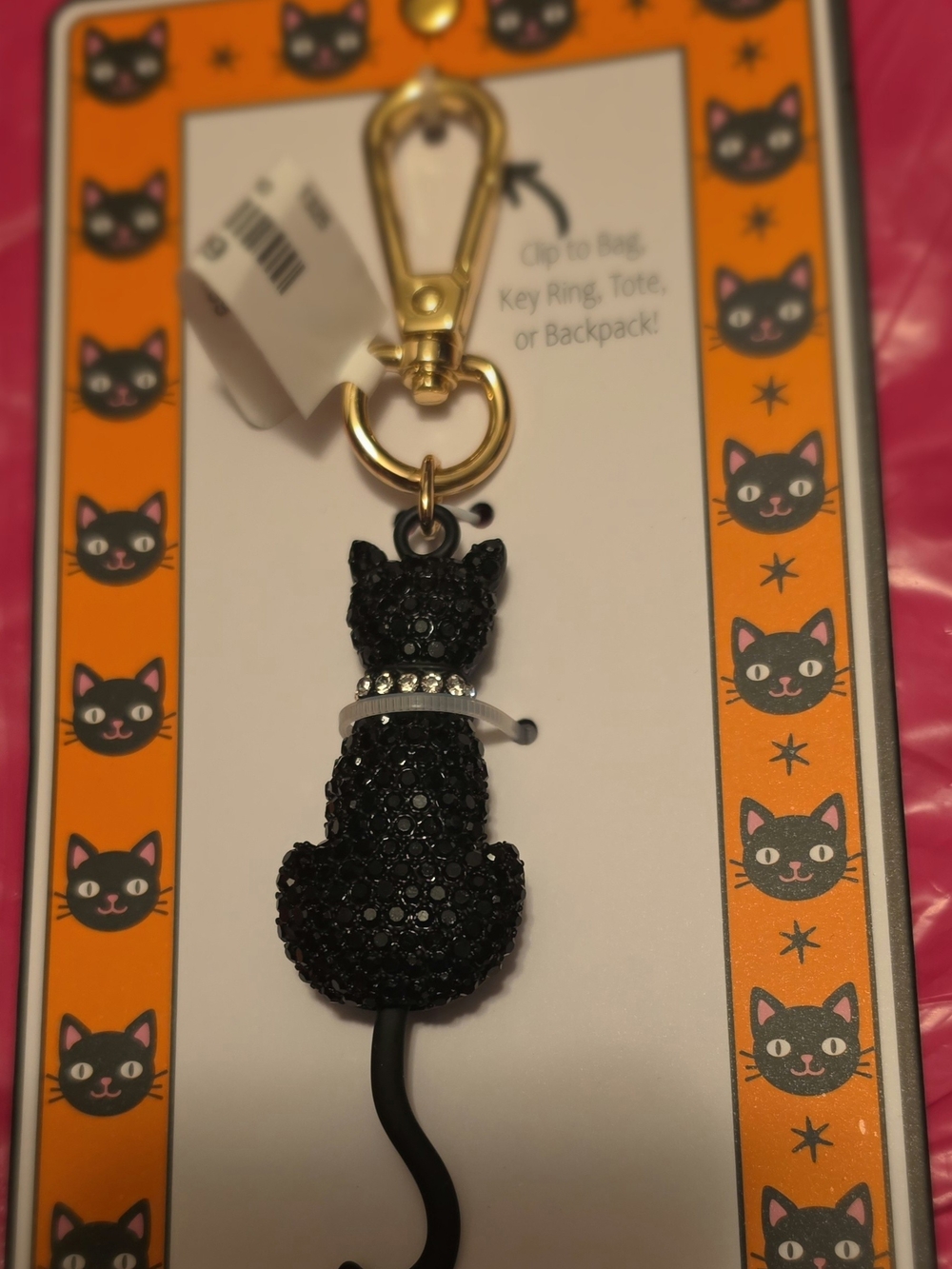 Black Cat Crystal Keychain with Gold Clip